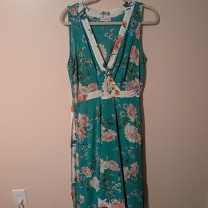 Chenault Green Maxi Sundress Plunge Neckline